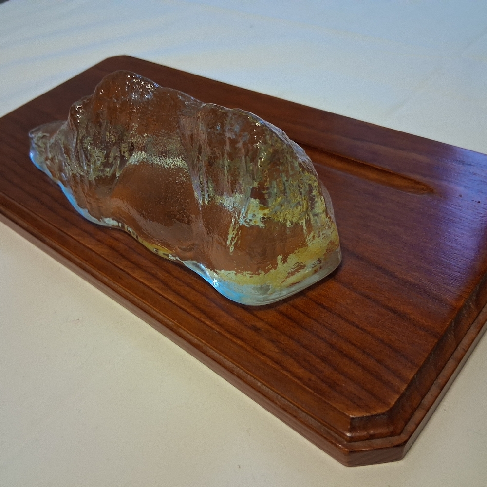 Elegabt Abstract Glass Sculpture on Wooden Pen Tray Base